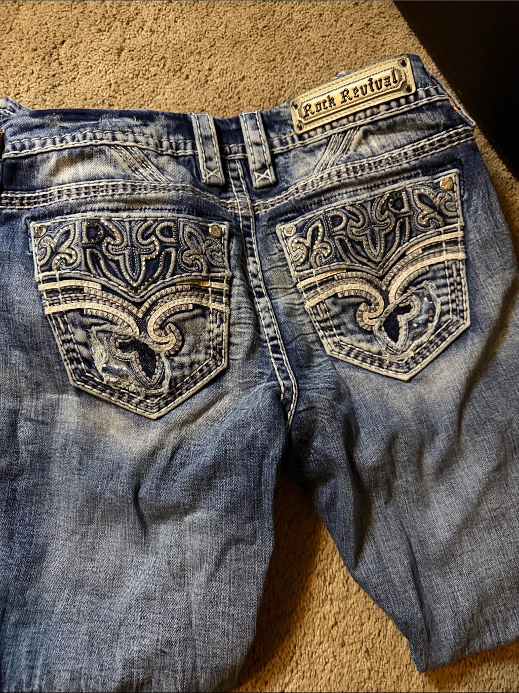 Rock Revival Women's Blue Boot Cut Jeans With Embroidered Pockets